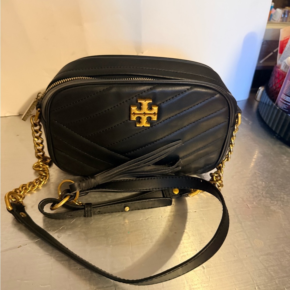 Tory Burch Black Quilted Leather Crossbody with Gold Hardware